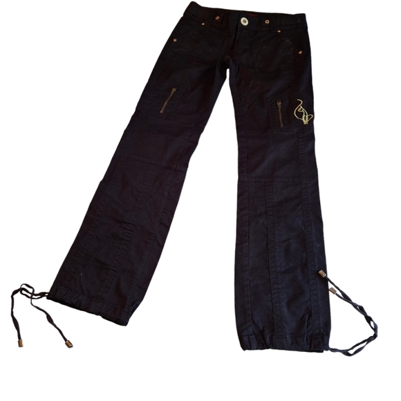 Baby Phat Y2K Pants Ankle Drawstring Hem Black Cotton Women Size 5 Junior - Picture 2 of 15